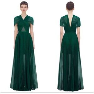 Self-portrait dark green pleated maxi